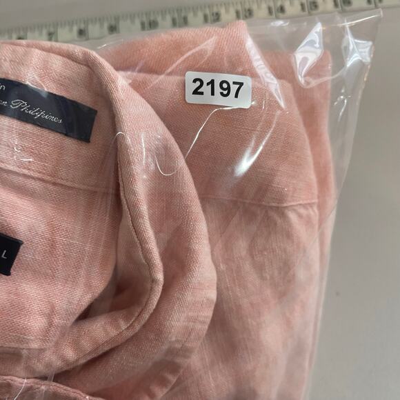 Lincs David Chu 100% Linen Peach Button Up SS shirt Men's Large - Picture 12 of 12